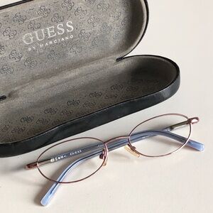 GUESS Women's Oval Metal Eyeglasses in Rose Gold with Light Blue Temples